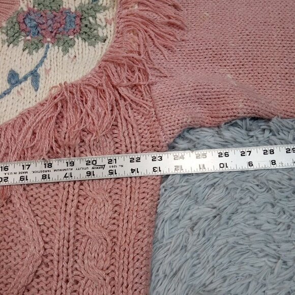 Vintage Nuggets Womens Sweater Pink L Open Knit Stretch Casual Cozy Grandma - Picture 7 of 11